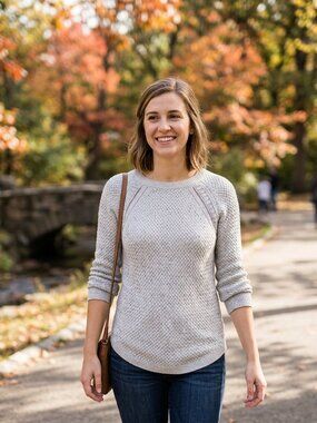LOFT Soft Gray Pointelle Cozy Knit Sweater Womens S